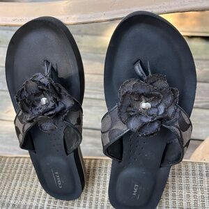 Coach JILLIAN Brown Floral Flip Flops